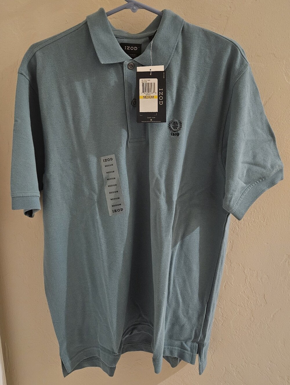 IZOD Polo Shirt Mens Teal 100% Cotton Silk Wash Polo Golf Logo Medium NWT